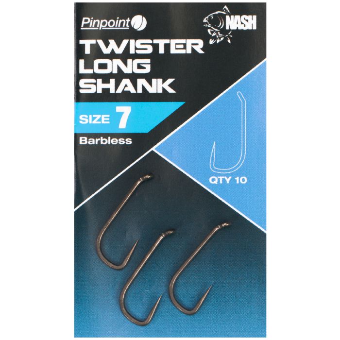 Nash Pinpoint Twister Long Shank Hooks Barbless