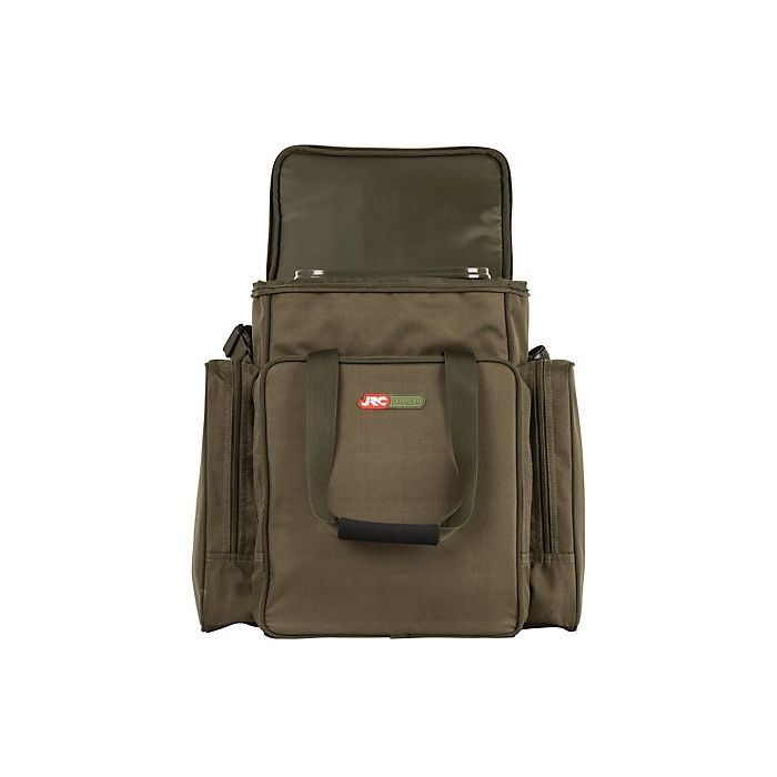 JRC Defender Bait Bucket & Tackle Bag Open